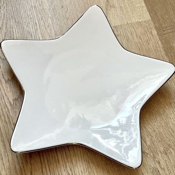 St.Nicholas Square Tis the Season Star Plate Platinum Rim White Porcelain - Picture 7 of 13